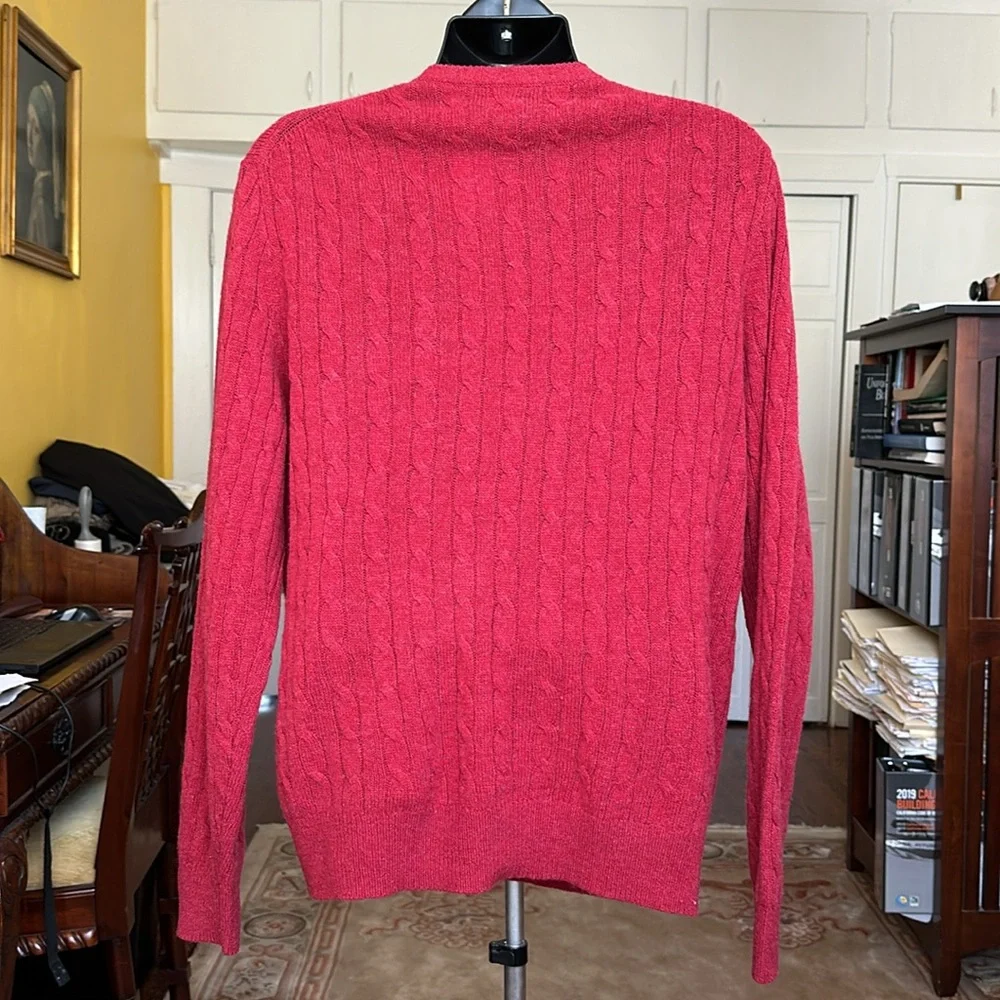 J. Crew  Red 100% Lambs wool  Cable Knit Crew Neck Sweater Size Men's XL